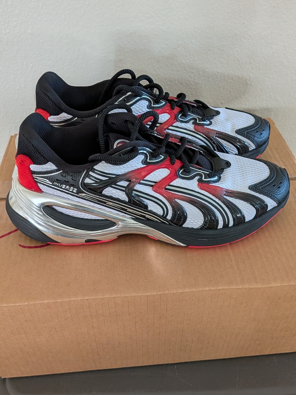 Men's Puma Athletic Sneakers in White, Black & Red